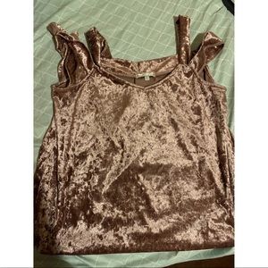 ROSE GOLD VELVET OFF THE SHOULDER BLOUSE